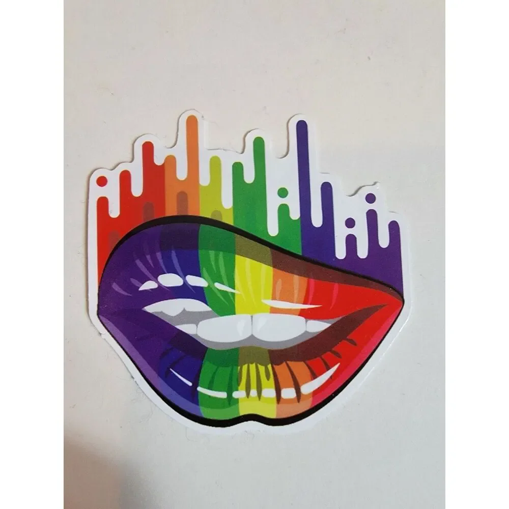LGBTQ Pride Rainbow Sticker Decal Multi Color Lips Mouth‎